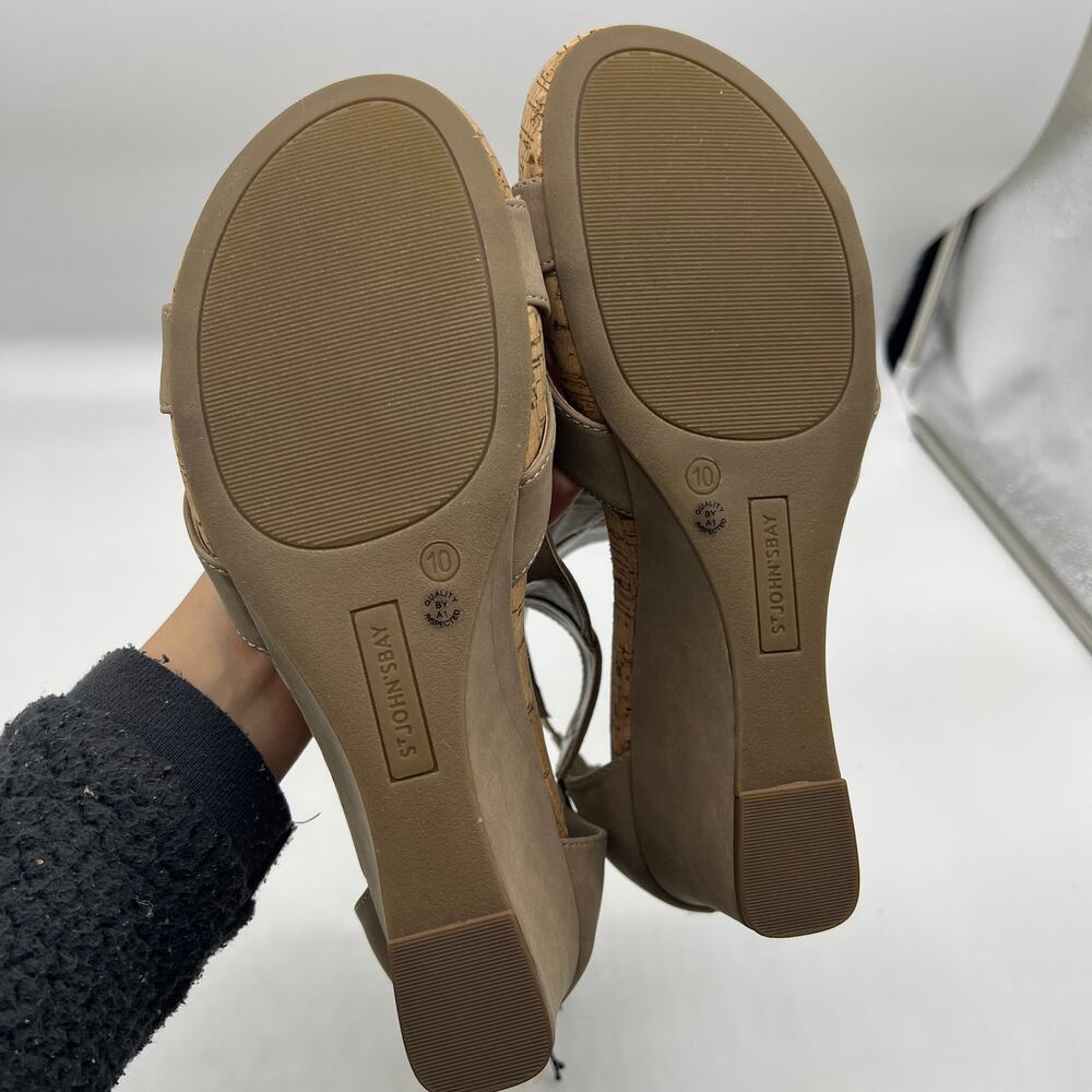 St. John's Bay Womens Taz Wedge Sandals Brown Porchini Size 10M - Picture 12 of 12